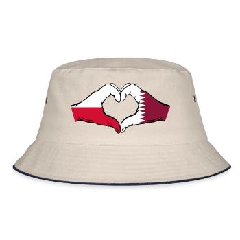 Poland Qatar Flag Hands Heart Shape - Bucket Hat - ecru/navy - Front