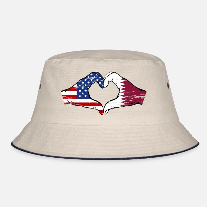États-Unis, drapeau du Qatar, mains, forme de coeur utilisé - Bob - blanc cassé/bleu marine