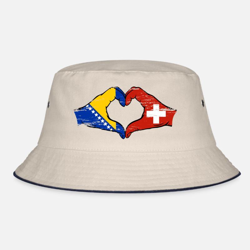 Bosnie Suisse drapeau mains forme de coeur utilisé - Bob - blanc cassé/bleu marine
