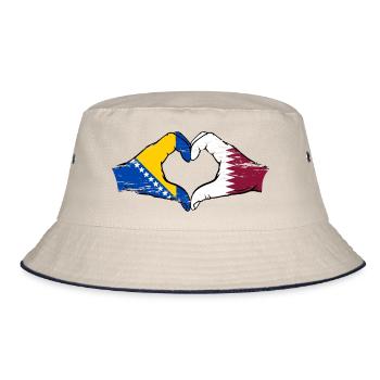 Bosnien Katar Flagge Hände Herzform used - Bucket Hat - Natur/Navy - Vorne