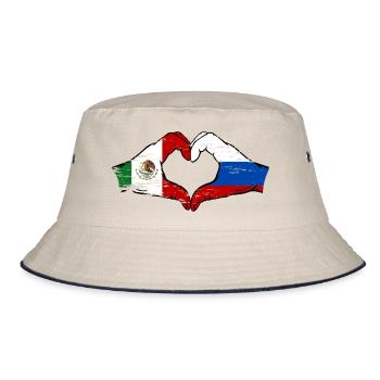 Mexico Russia Flag Hands Heart Shape Used - Bucket Hat - ecru/navy - Front