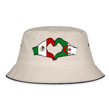 Mexiko Algerien Flagge Hände Herzform - Bucket Hat - Natur/Navy - Vorne