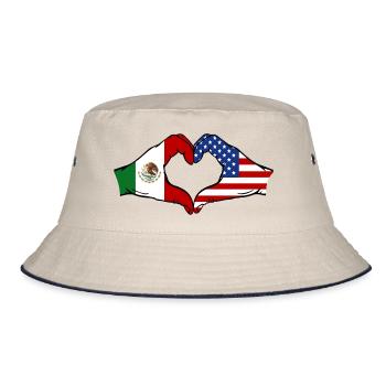Mexiko USA Flagge Hände Herzform - Bucket Hat - Natur/Navy - Vorne