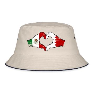 Mexiko Bahrain Flagge Hände Herzform used used - Bucket Hat - Natur/Navy - Vorne