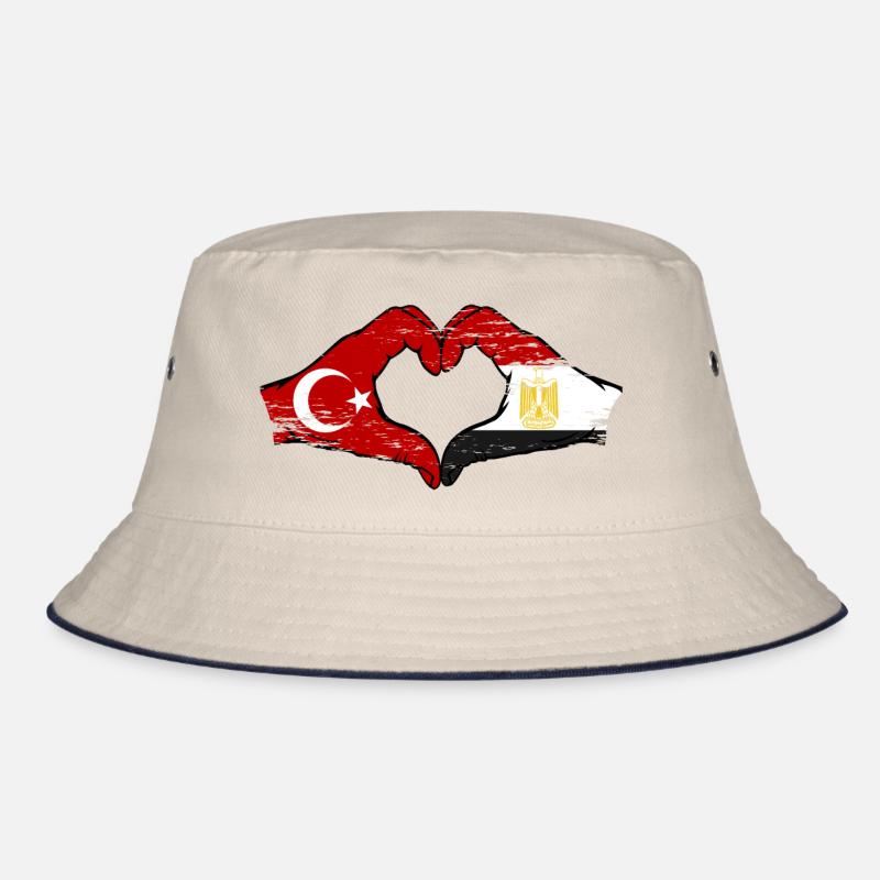 Turkey Egypt Flag Hands Heart Shape Used Bucket Hat