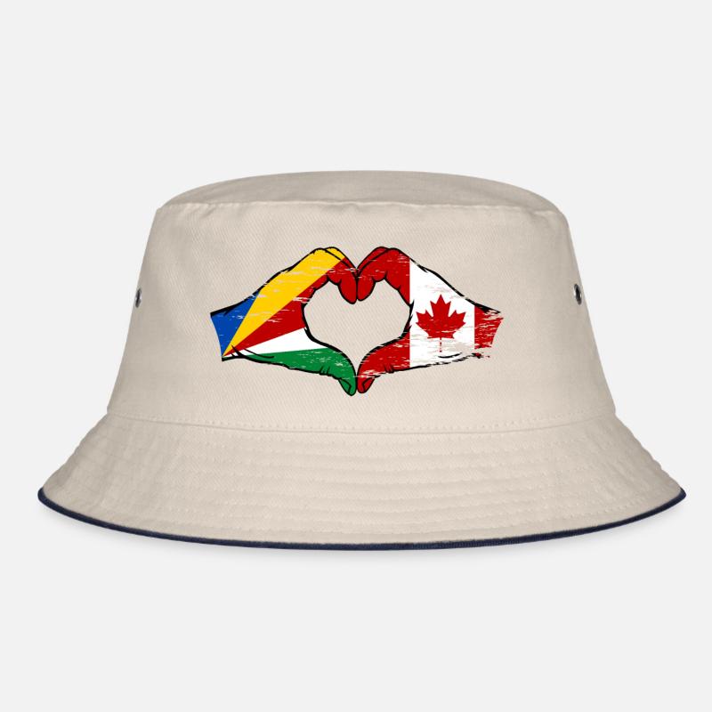 Seychelles Canada flag hands heart shape used Bucket Hat