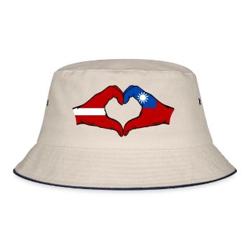 Latvia Taiwan Flag Hands Heart Shape - Bucket Hat - ecru/navy - Front