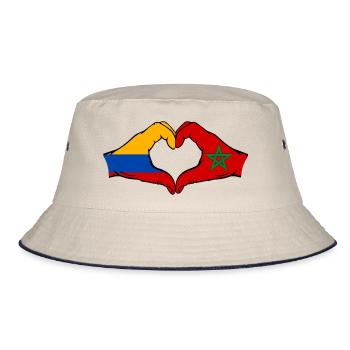 Kolumbien Marokko Flagge Hände Herzform - Bucket Hat - Natur/Navy - Vorne