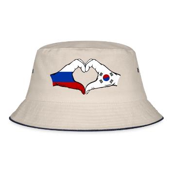 Russland Südkorea Flagge Hände Herzform - Bucket Hat - Natur/Navy - Vorne
