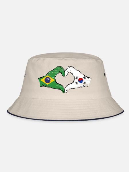 Brasilien Südkorea Flagge Hände Herzform used - Bucket Hat - Natur/Navy