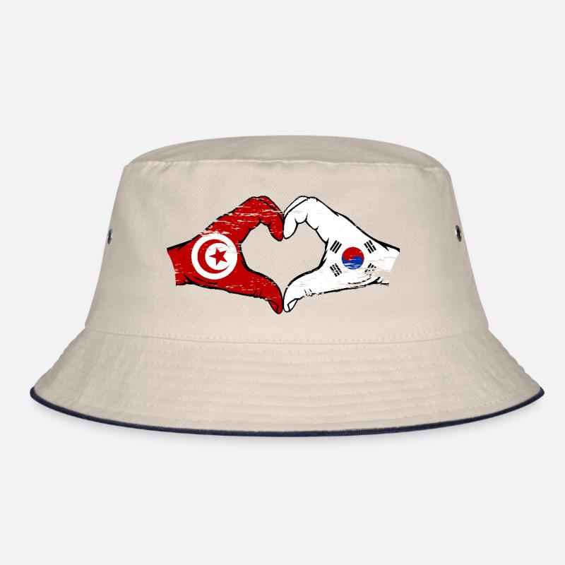 Tunisie Corée du Sud Drapeau Mains Coeur Forme Utilisé Bob