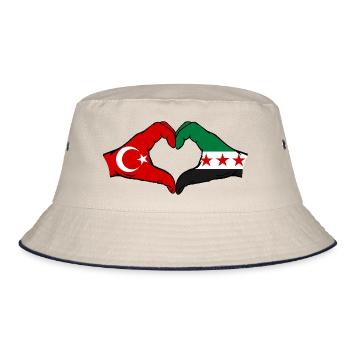 Turkey Syria Flag Hands Heart Shape - Bucket Hat - ecru/navy - Front