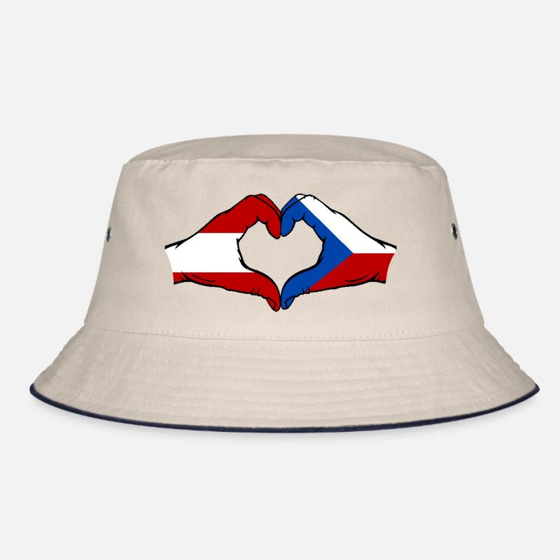 Austria Czech Republic Flag Hands Heart Shape Bucket Hat