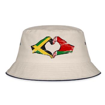 Jamaika Belarus Hände Herzform used - Bucket Hat - Natur/Navy - Vorne