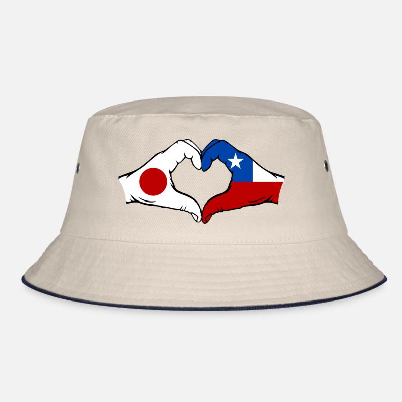 Japan Chile Flag Hands Heart Shape Bucket Hat
