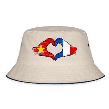 Vietnam France Drapeau Mains Coeur Forme Utilisé - Bob - blanc cassé/bleu marine - Devant