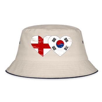 England Südkorea Flagge Herz used - Bucket Hat - Natur/Navy - Vorne