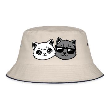 Cute Kittens Cool Male Couple Black and White Cats - Bucket Hat - ecru/navy - Front