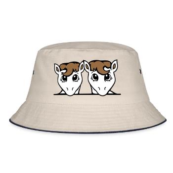 2 Pferde Paar Süß Pony Zwei Freunde Pärchen Team - Bucket Hat - Natur/Navy - Vorne