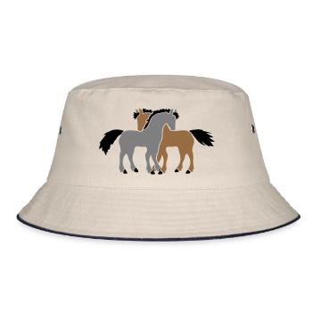 2 Pferde Team Pony Fohlen Pärchen Verliebt Freunde - Bucket Hat - Natur/Navy - Vorne