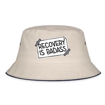 Recovery Is Badass Motivational Recovery Quote Logo - Bucket Hat - ecru/navy - Front