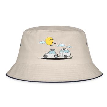 Wohnwagen Auto mit Anhänger - Bucket Hat - Natur/Navy - Vorne