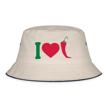 I Love Chili Chilli Peperoni Herz Logo - Bucket Hat - Natur/Navy - Vorne