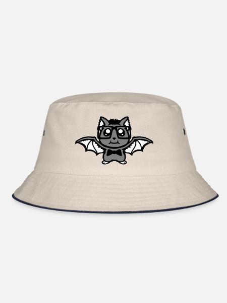 Cute Nerd Bat Glasses Bow Tie Halloween Geek - Bucket Hat - ecru/navy - Front