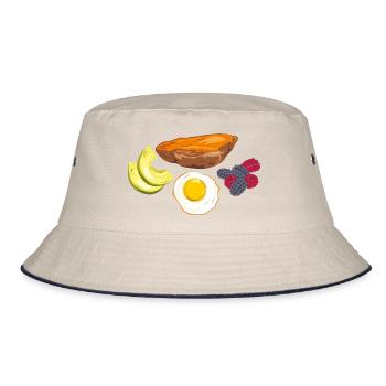 Spiegelei, Süßkartoffel, Avocado und Beeren - Bucket Hat - Natur/Navy - Vorne