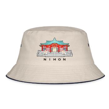 Japan, Shinto Shrine Koshikiiwa, Kansai Region - Bucket Hat - ecru/navy - Front