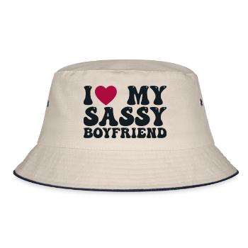 I love my sassy boyfriend - Bucket Hat - ecru/navy - Front