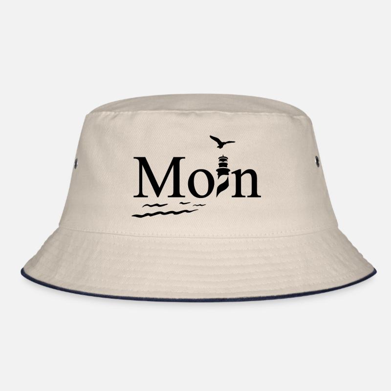 Maritimes Moin Design mit Möwe und Leuchtturm - Bucket Hat - Natur/Navy