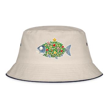 Weihnachtsfisch mit Baumschmuck - Bucket Hat - Natur/Navy - Vorne