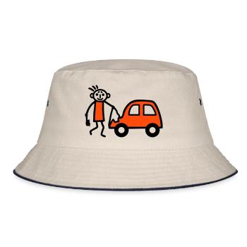 Strichmännchen Autowäsche - V2 - Bucket Hat - Natur/Navy - Vorne