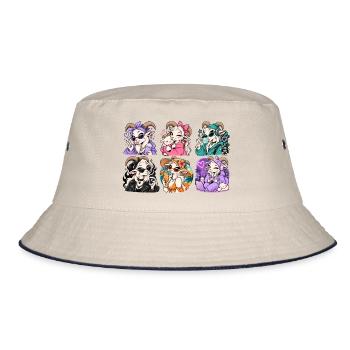 Sechs stilvolle Ziegenmädchen - Bucket Hat - Natur/Navy - Vorne