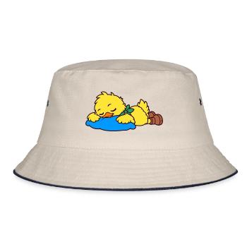 Niedliche schlafende Ente auf einem blauen Kissen - Bucket Hat - Natur/Navy - Vorne