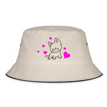 cat love 01 - Bucket Hat - Natur/Navy - Vorne