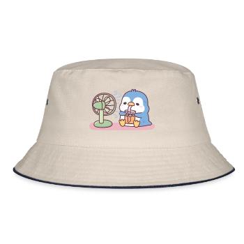 Süßer blauer Pinguin Cool halten mit Ventilator kaltes Getränk - Bucket Hat - Natur/Navy - Vorne