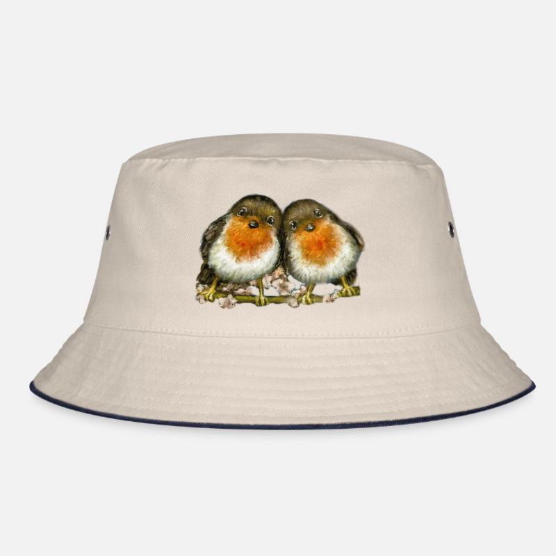 two robins - Bucket Hat - ecru/navy