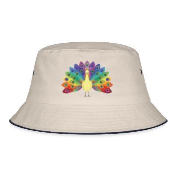Regenbogenpfau in Federn - Bucket Hat - Natur/Navy - Vorne