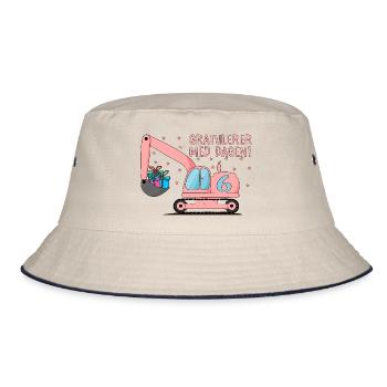 6-årsdag gravemaskin gratulerer med dagen - Bucket Hat - Natur/Navy - Vorne