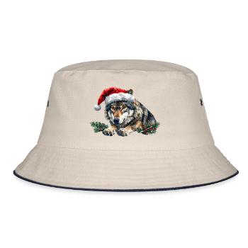Weihnachtswolf-Weihnachtsmützen-Kunst - Bucket Hat - Natur/Navy - Vorne