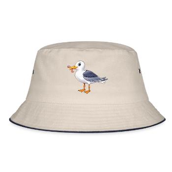 Lustige Möwe mit Wurm Küste Meer - Bucket Hat - Natur/Navy - Vorne