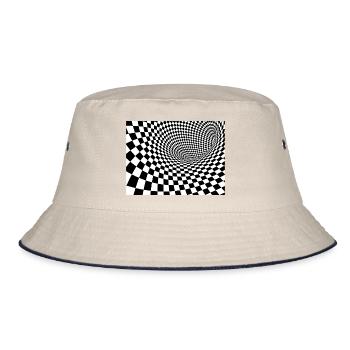Schwarz-Weiß-Quadrat Tourbillon - Bucket Hat - Natur/Navy - Vorne