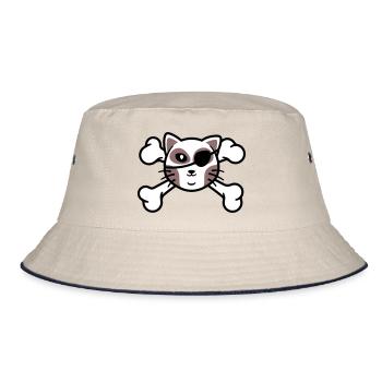 Pirate Kitten Skull Patch - Bucket Hat - ecru/navy - Front