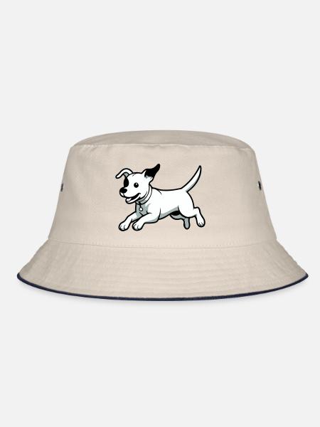 Playful Dog Cartoon - Bucket Hat - ecru/navy - Front