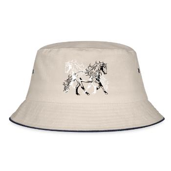 Pferd Wildpferd Quarterhorse Pony Pferde Reiterin - Bucket Hat - Natur/Navy - Vorne