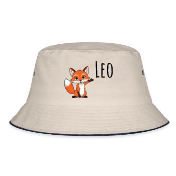 Fuchs Leo - Mein Name ist Leo - Süßes Waldtier - Bucket Hat - Natur/Navy - Vorne