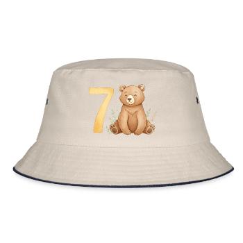 Wasserfarbener Bär mit Sieben - Bucket Hat - Natur/Navy - Vorne
