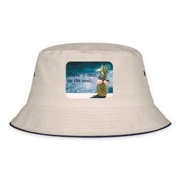 Ananas am Pool – Sommerhumor - Bucket Hat - Natur/Navy - Vorne